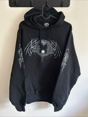 Spiral Black Graphic Cotton Hoodie Gothic Wing Emblem + Color Horror Mummy: XL